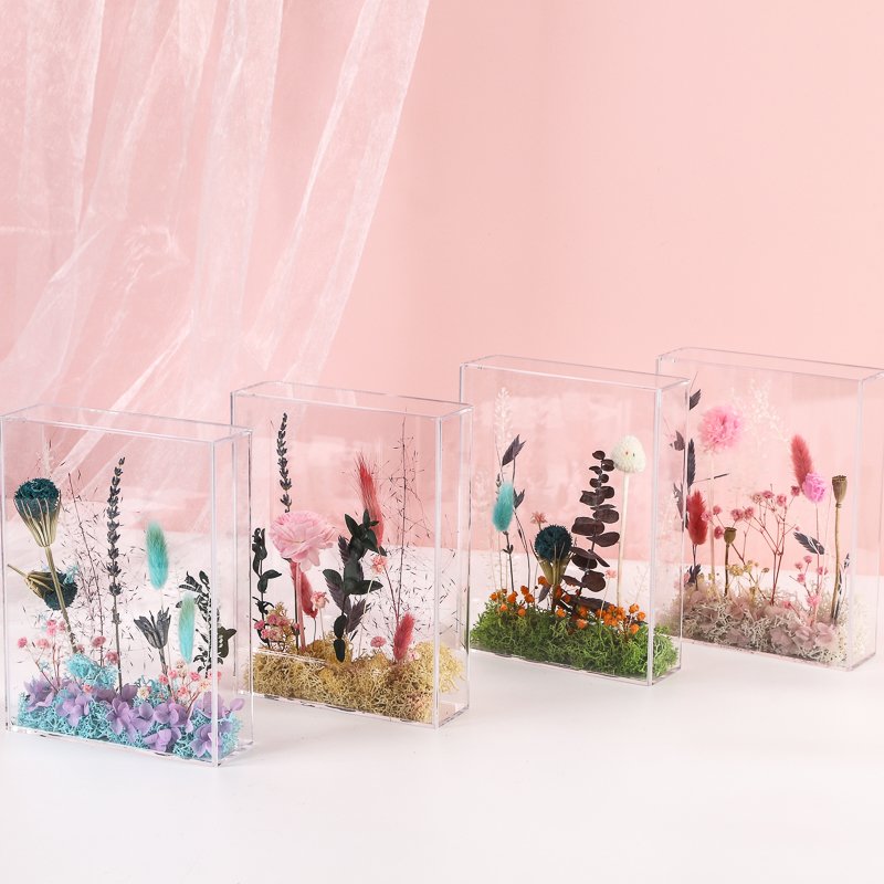 High quality lasting DIY Dried rose plant bedroom sliding decorate acrylic flower box