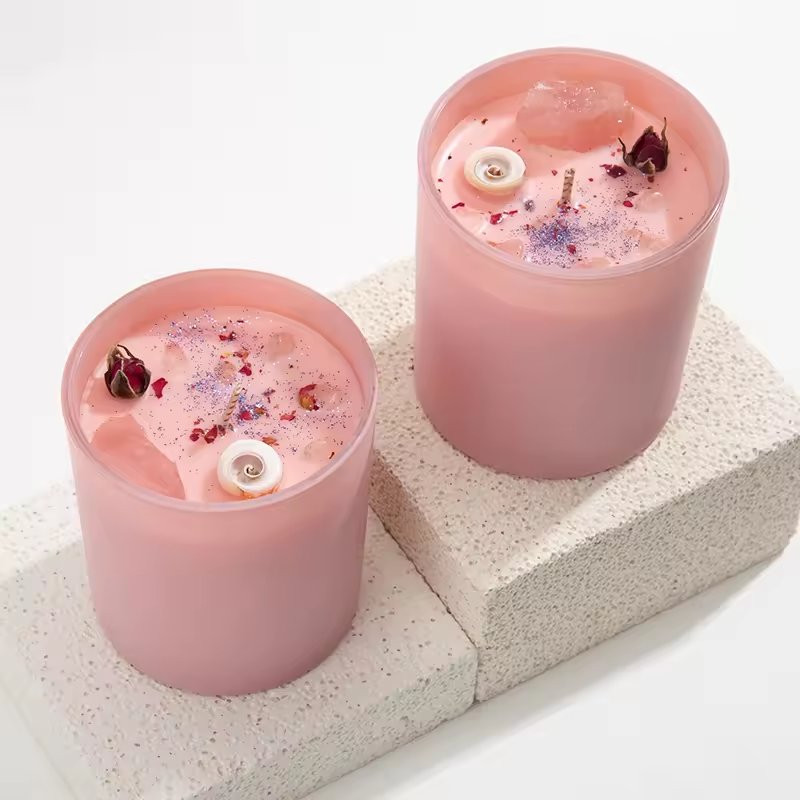 Autumn Fragrance Aromatherapy Pink Dried Flower Crystal Stone Scented Soy Wax Candles Customized Scented Candles
