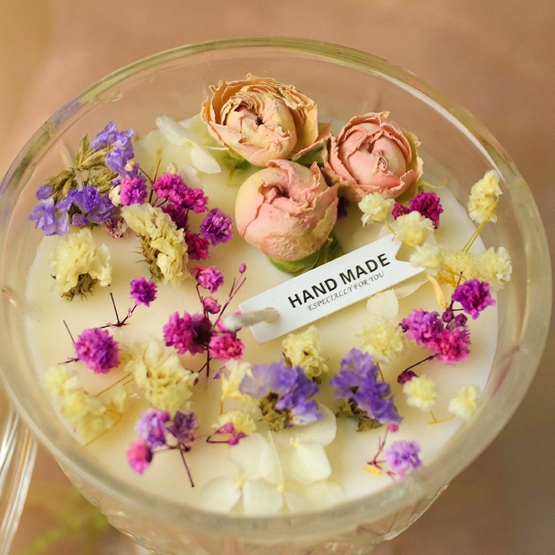 Lightinglover novelty aromatherapy luxury organic handmade goblet dried flowers soy candles scented