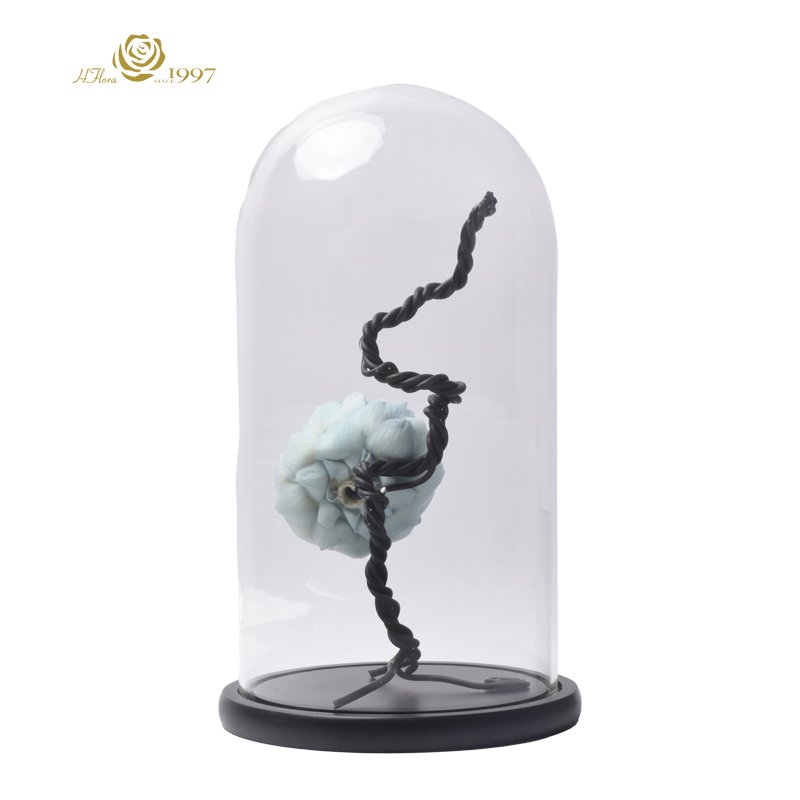 Hot Sale HFloral Home Decorative Display Preserved Flower Eternal 30*60 cm Preserved Artichoke in Glass Dome