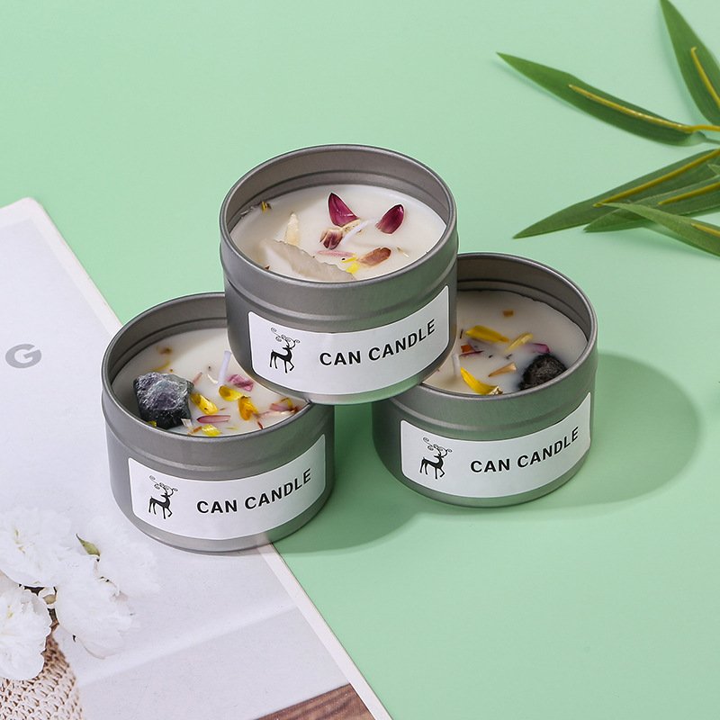 Luxury Custom Tin Jar Wax Candle Dried Flower With Lid Dried Flower Scented