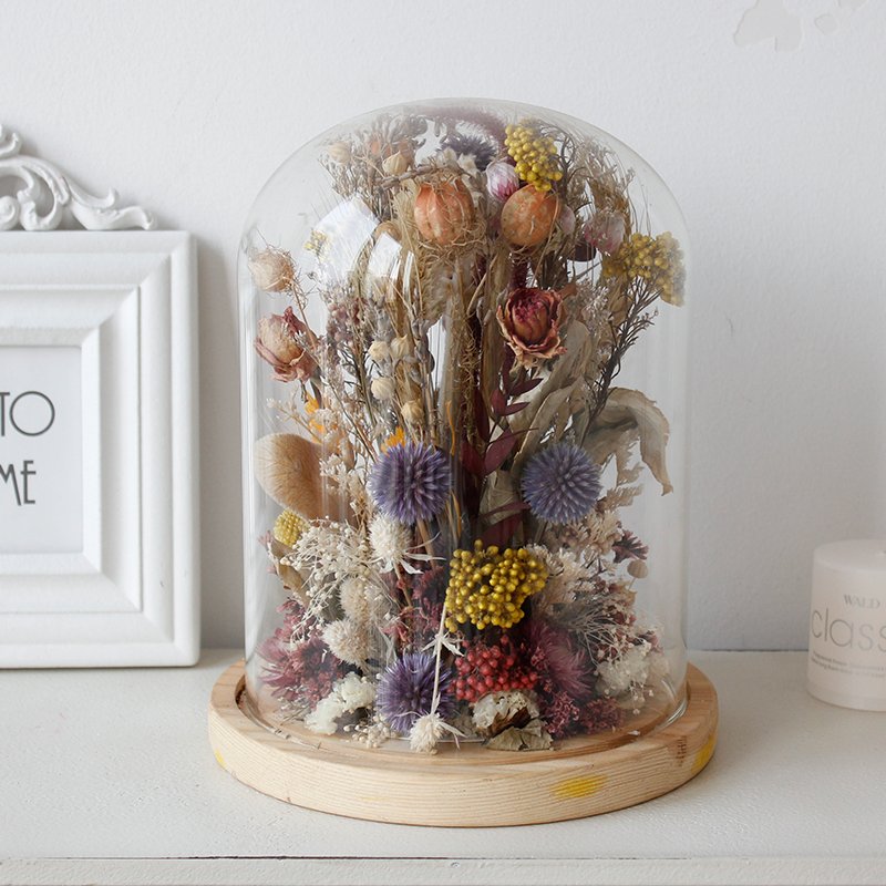 Introducing Soft Dream's 2023 Innovation: Natural Dried Flower Leaves in Glass Dome on Wood Base