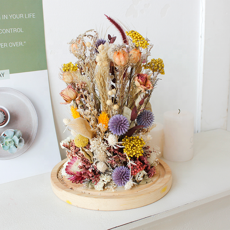Introducing Soft Dream's 2023 Innovation: Natural Dried Flower Leaves in Glass Dome on Wood Base