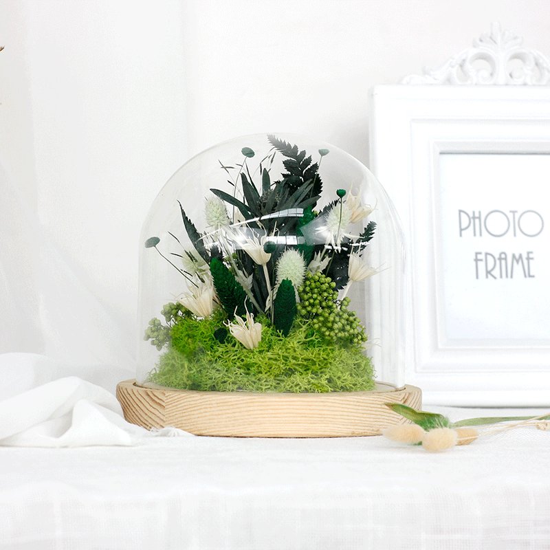 Introducing Soft Dream's 2023 Innovation: Natural Dried Flower Leaves in Glass Dome on Wood Base