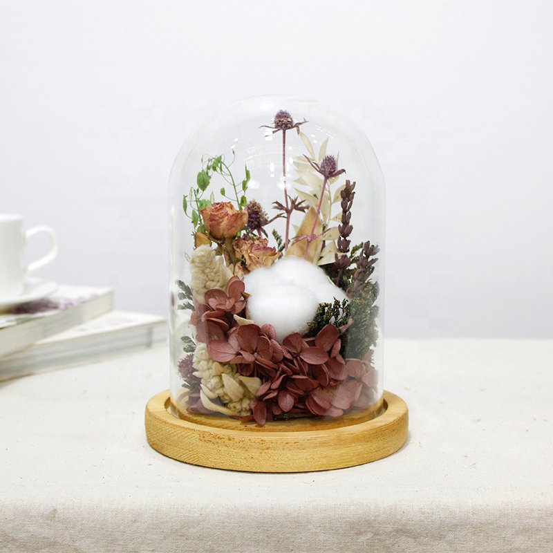 Introducing Soft Dream's 2023 Innovation: Natural Dried Flower Leaves in Glass Dome on Wood Base