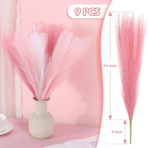 9 PCS Pampas Grass White Decoration Imitation Dry Fluffy Small Pale Pampas Grass Pampas Grass Short Stem Bouquet Vase