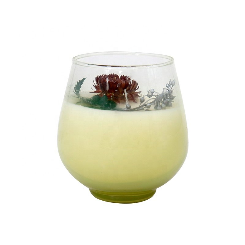 Custom Creative Floral Candle Glass Jar Scented Soy Wax Candle with Dried Flowers Home Decor