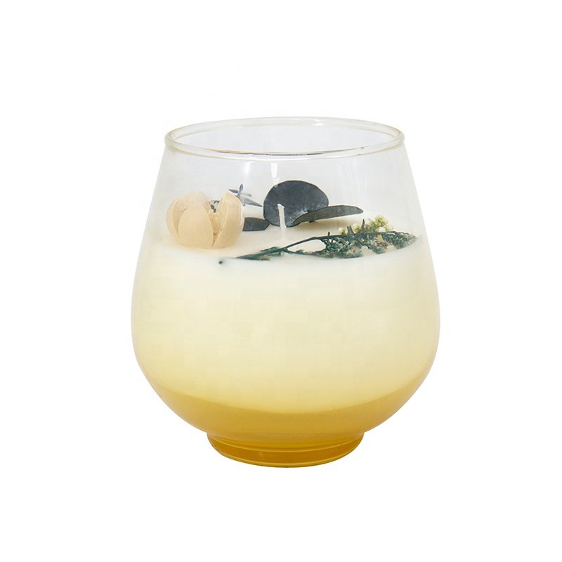 Custom Creative Floral Candle Glass Jar Scented Soy Wax Candle with Dried Flowers Home Decor