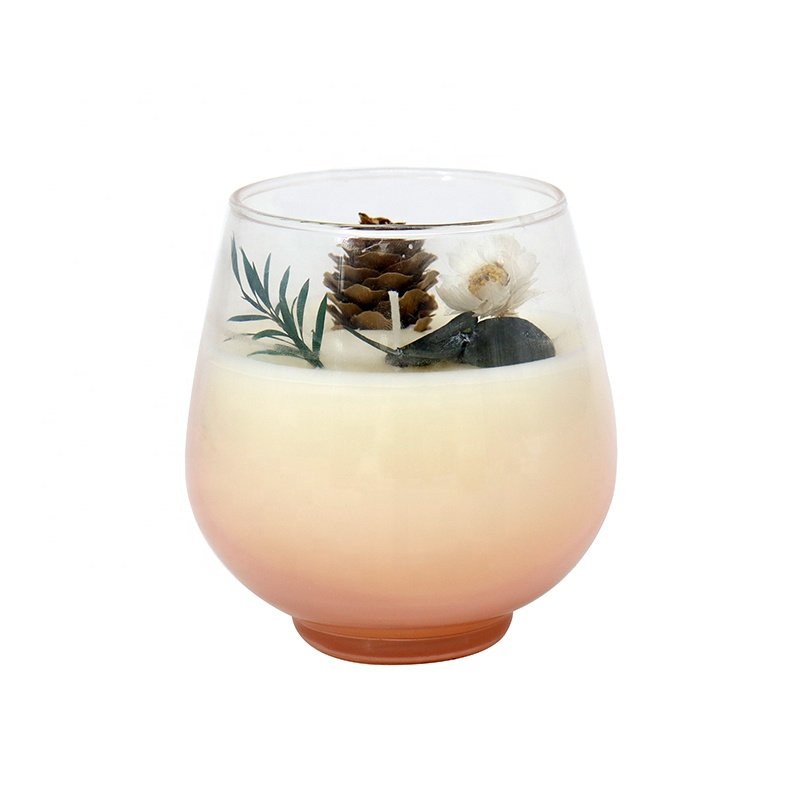 Custom Creative Floral Candle Glass Jar Scented Soy Wax Candle with Dried Flowers Home Decor