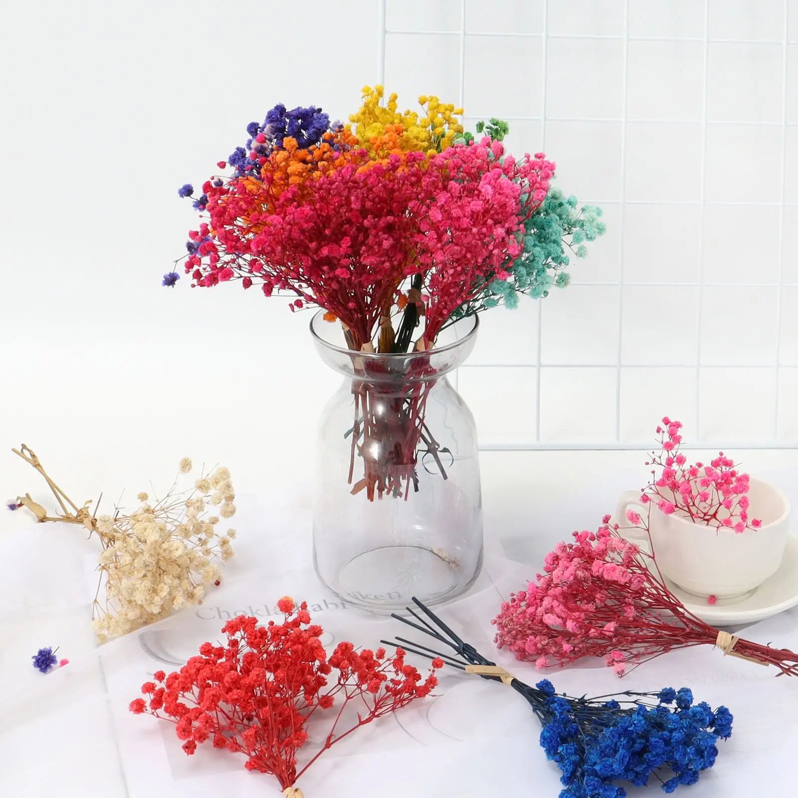 Mini 15cm Preserved Flowers Plants Babys Breath Gypsophila Dried Flowers Material for Bouquet Wedding Florist Party Event Decor