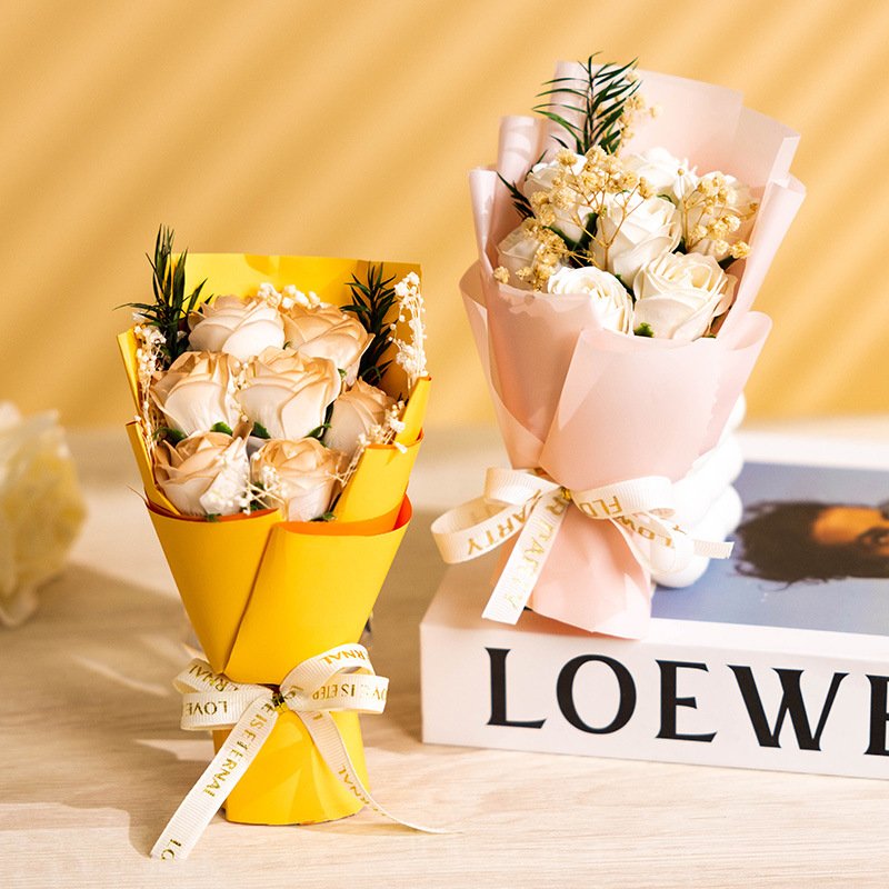 Mini Flower bouquet Valentine's Day Ice Blue Rose Soap flower bouquet Full of Star dried flowers for girlfriend wife gift