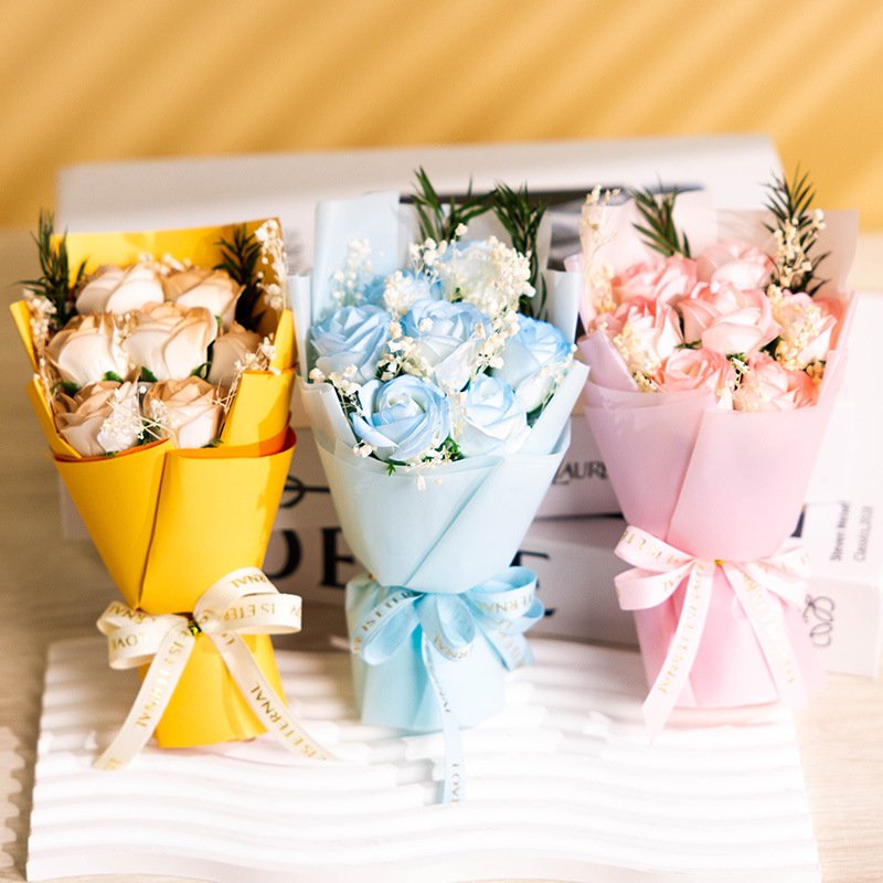 Mini Flower bouquet Valentine's Day Ice Blue Rose Soap flower bouquet Full of Star dried flowers for girlfriend wife gift
