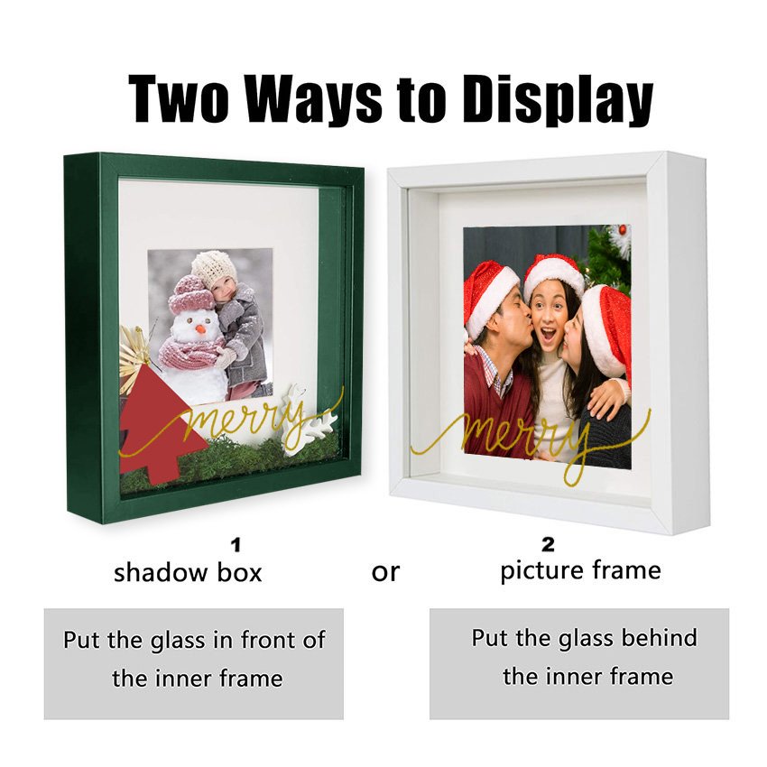 Customized Solid Wood 3d Christmas Children Shadow Box Frame Diy Dried Flowers Picture Frame For Home Decor