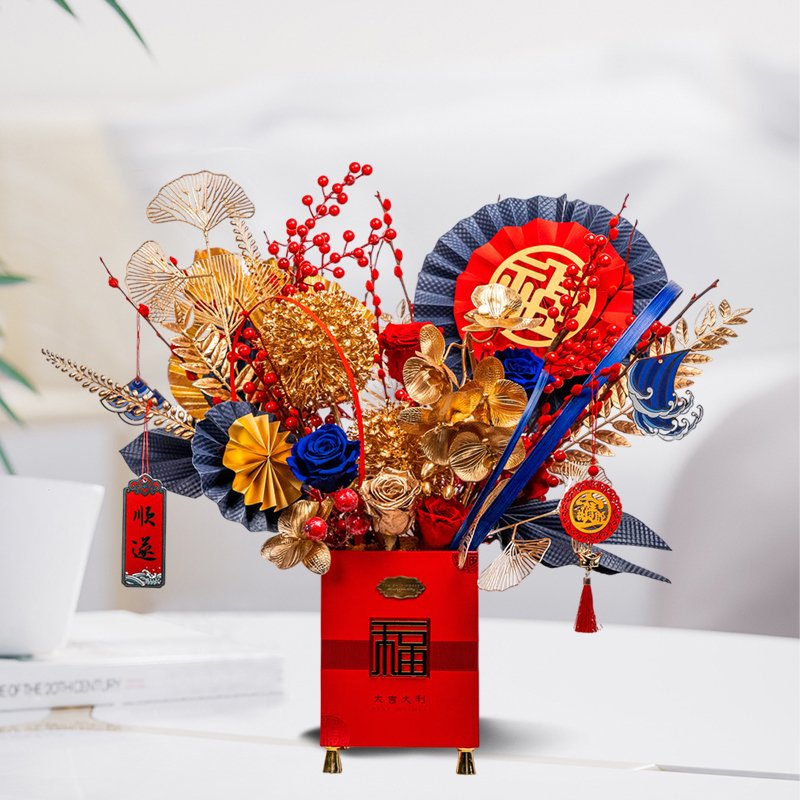 2025 Chinese New Year Artificial Holly Flower In Red Money Bag For Happy Vietnamese Lunar New Year's Decorate Luck Pot Set