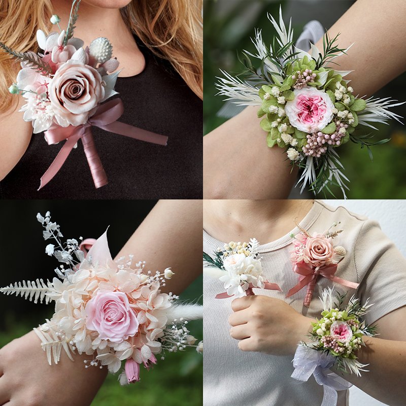 Wrist Corsages for Weddings Satin Rose Wrist Flower for Wedding Party Prom Decor Bride and Groom