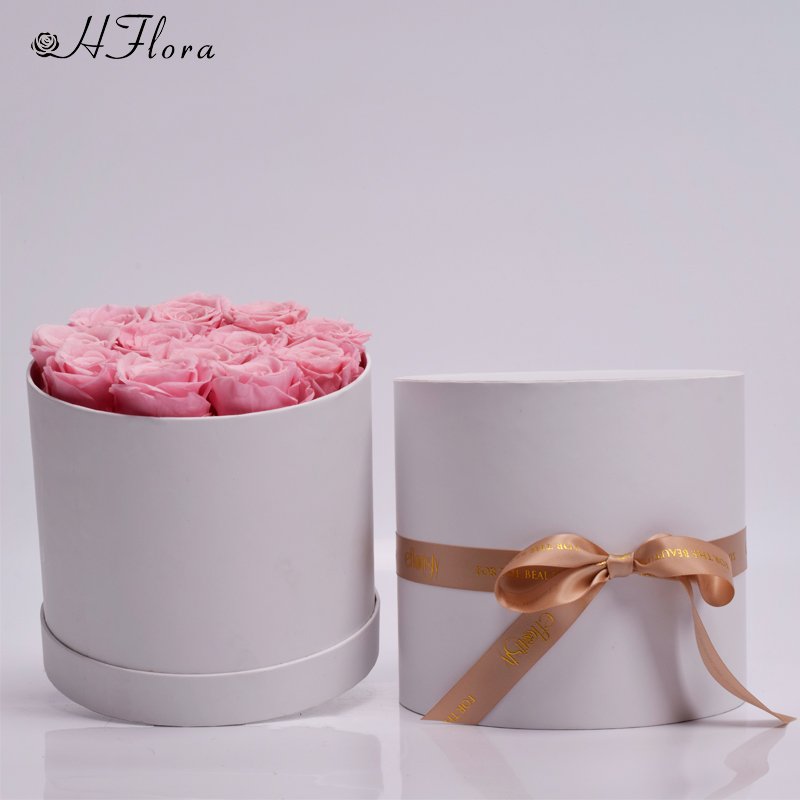 HFlora Wholesale Cheap Beautiful Pink 5-6cm Real Roses Valentine's Day Anniversary Gift Finished Round Box Preserved Flower Rose