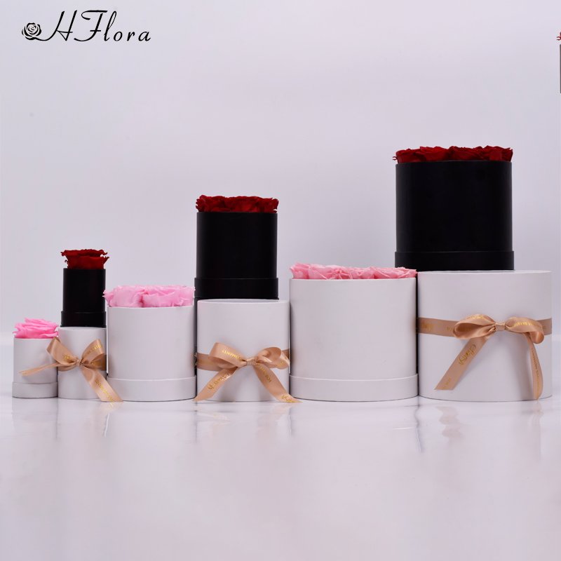 HFlora Wholesale Cheap Beautiful Pink 5-6cm Real Roses Valentine's Day Anniversary Gift Finished Round Box Preserved Flower Rose