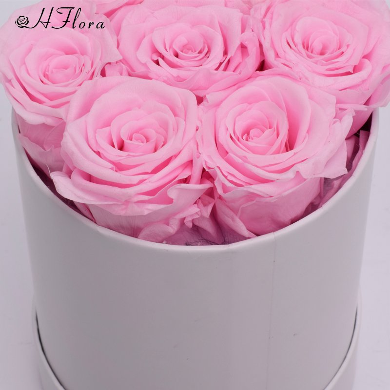 HFlora Wholesale Cheap Beautiful Pink 5-6cm Real Roses Valentine's Day Anniversary Gift Finished Round Box Preserved Flower Rose