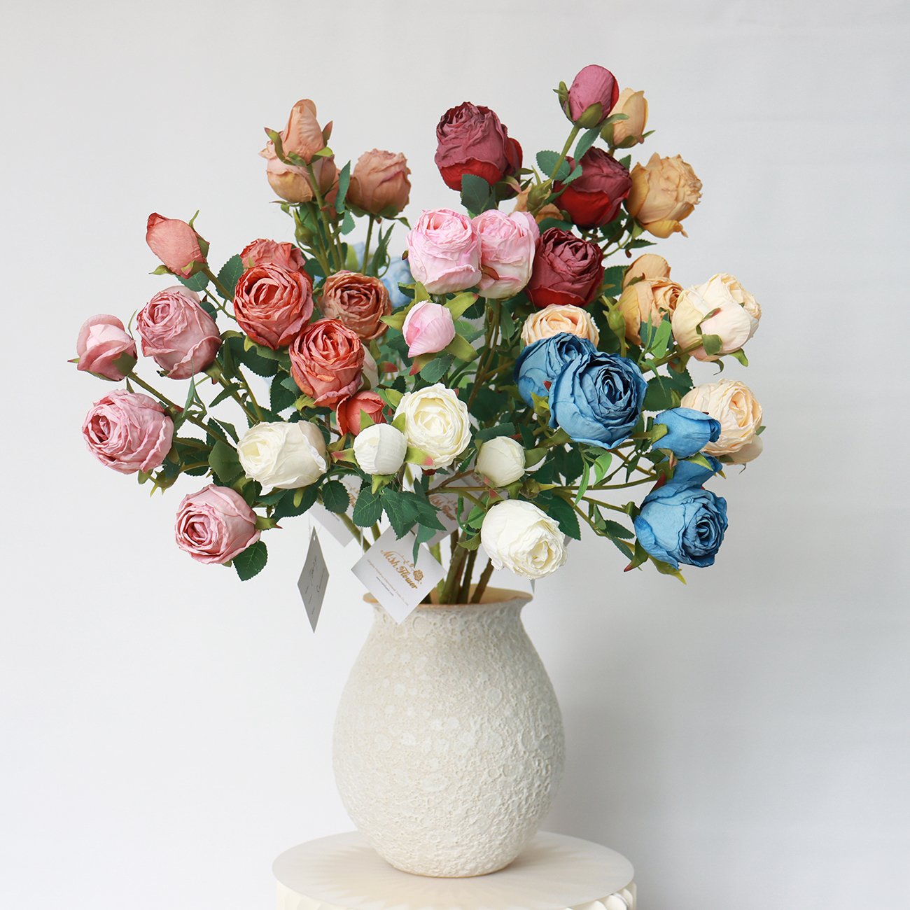 L412 Vintage Floral Decor Fall Colors Dried Look Roses 5 Heads Flowers Artificial Silk Rose Flower For Wedding Home Decorations