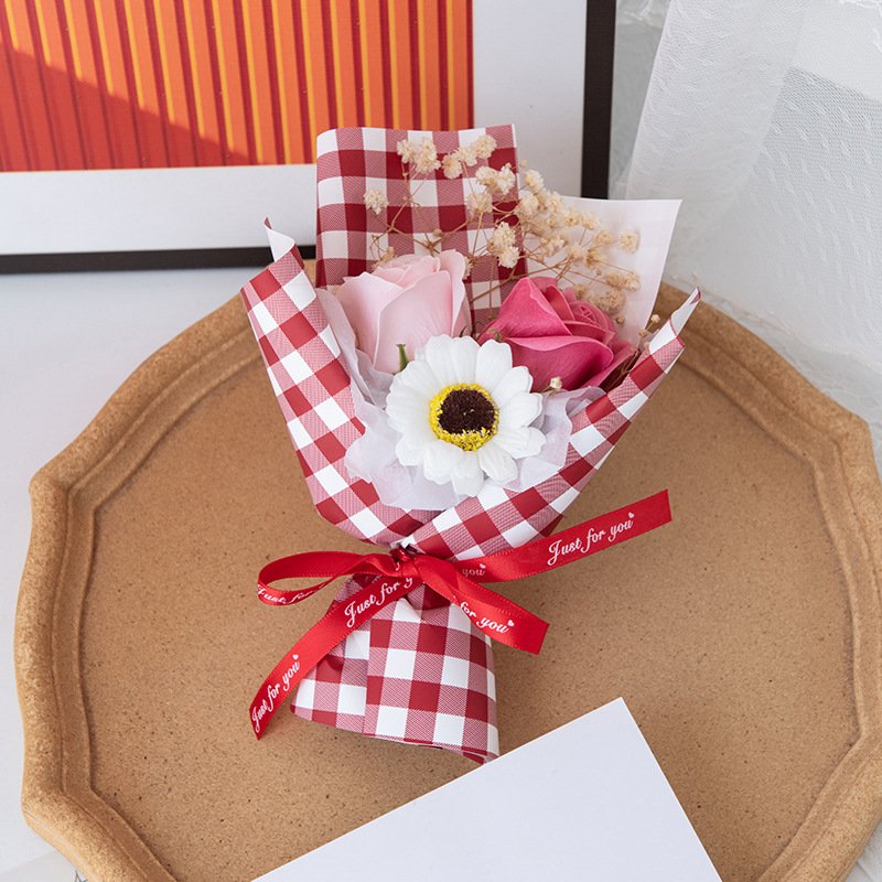 Women's Day Valentine's Day Gift Three Flowers Gift Box Handmade Diy Dried Flowers Bouquet Soap Flower