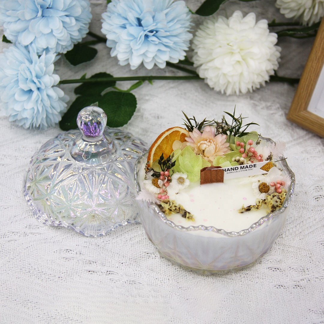 Discount Creative Confetti Candy Glass jar Dry Flower Scented Candles in Handmade Gift