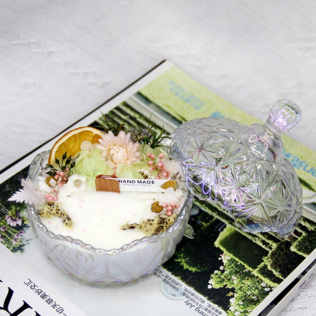 Discount Creative Confetti Candy Glass jar Dry Flower Scented Candles in Handmade Gift