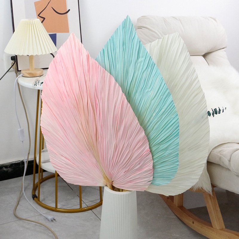 Colorful Flowers Natural Decorative Pink Fan White Floral Dried Palm Leaves
