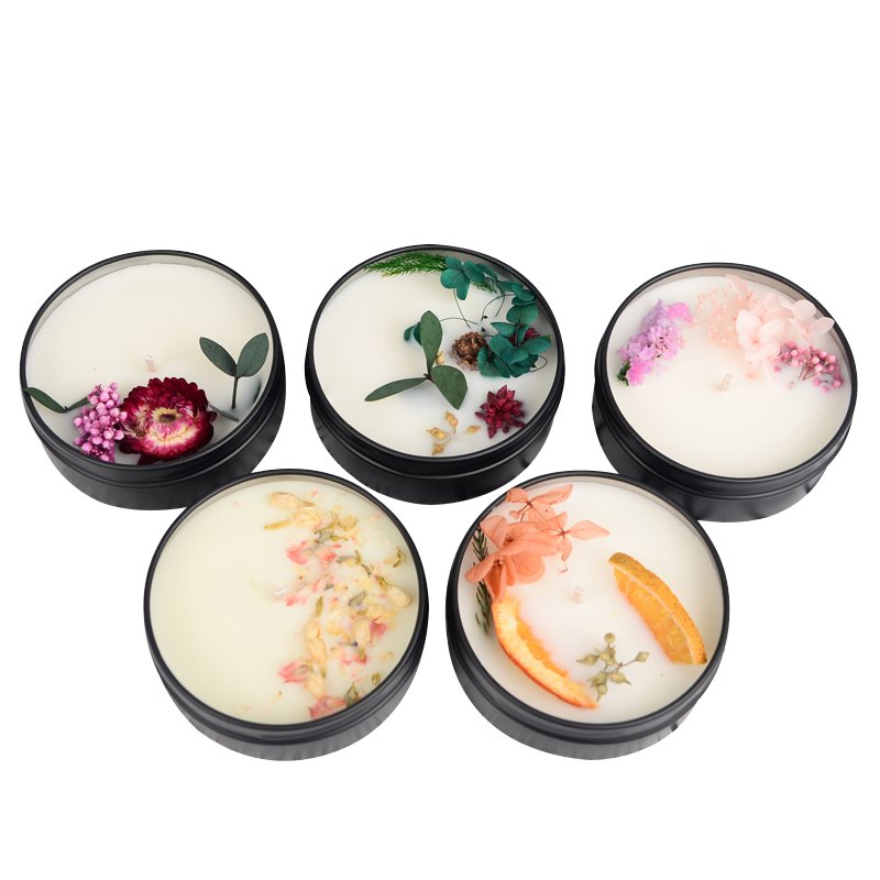 Black Tin Flower Unique Scented Candle Healing Scented Soy Wax Candles A Variety Of Scented Candle Gifts