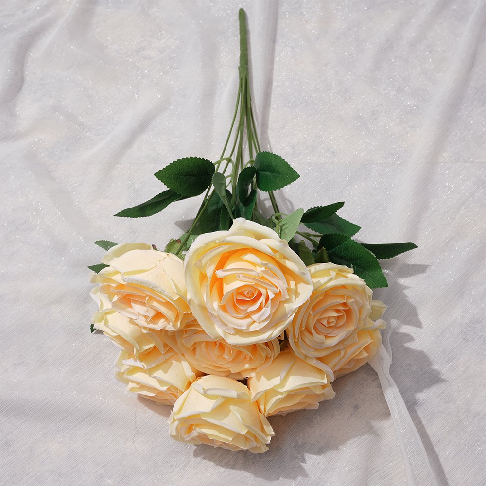9 head bouquet of Royal Princess rose fresh round rose hotel wedding stage decoration home beauty Chen silk flower art