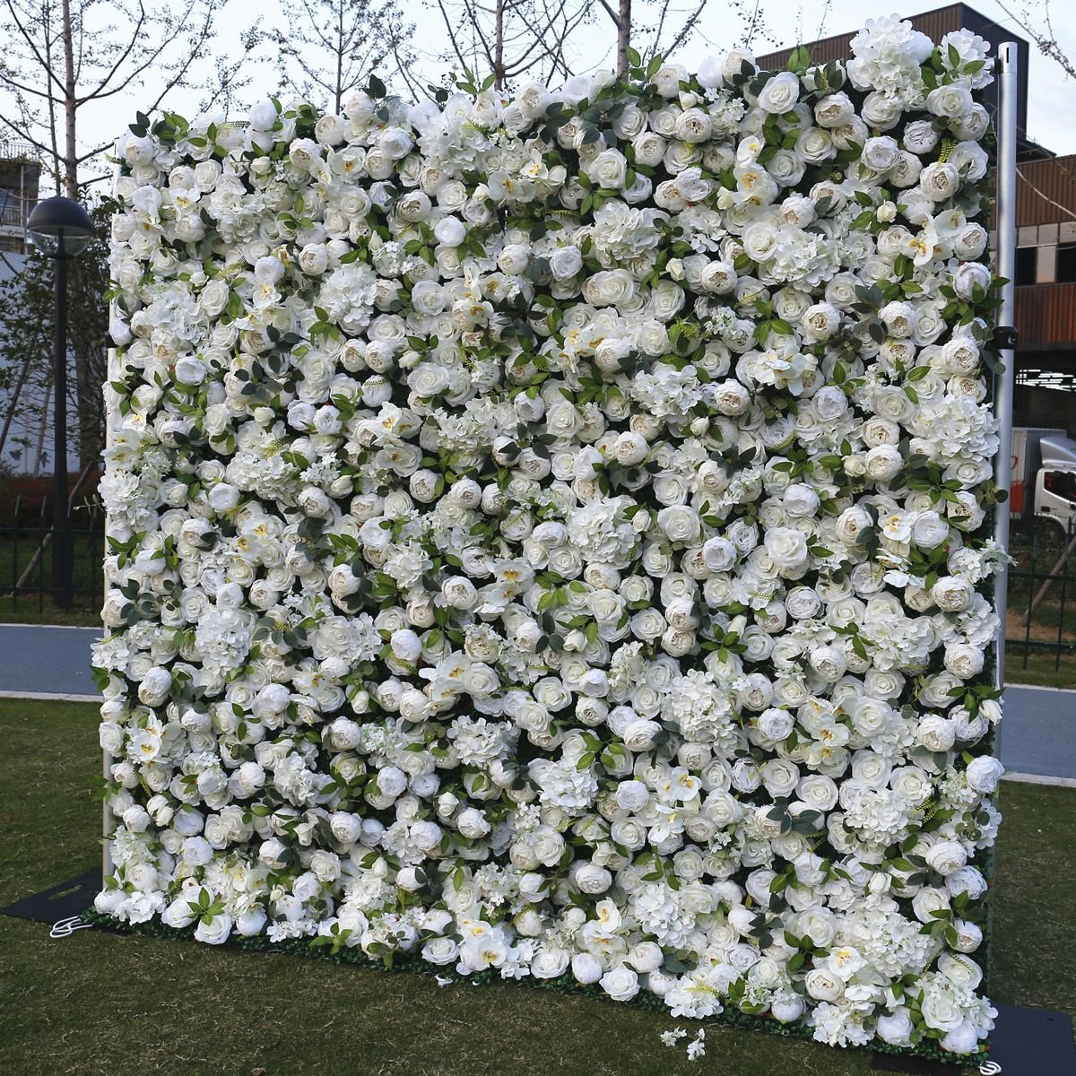 Customized Roll Up Flower Wall Wedding White Background Rose Simulation Flower Display Decoration for Wedding