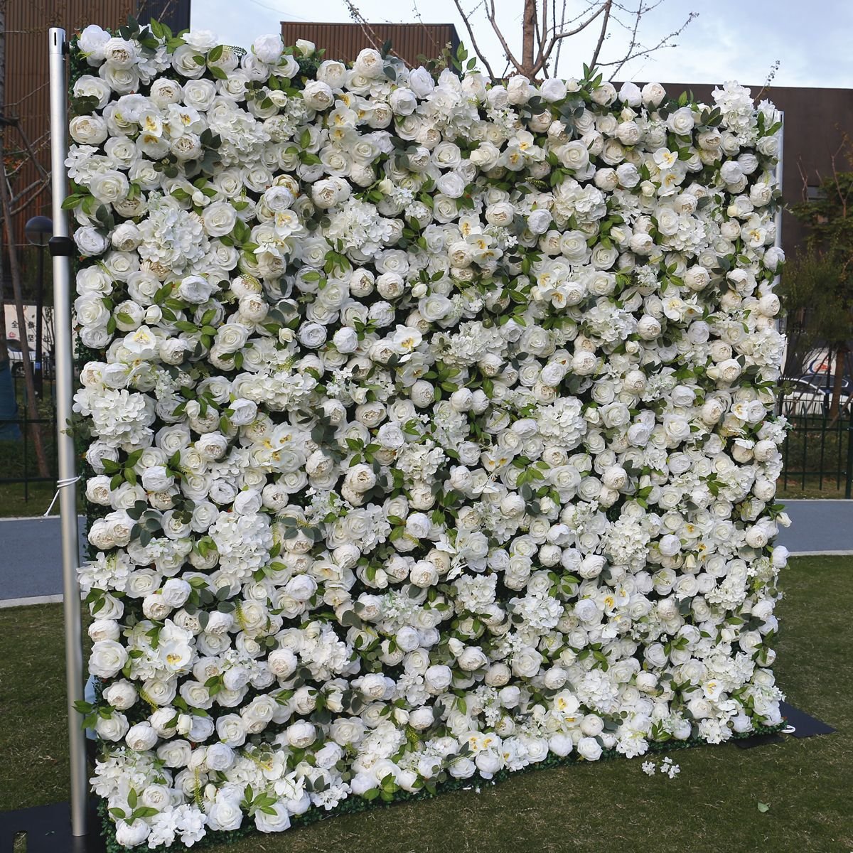 Customized Roll Up Flower Wall Wedding White Background Rose Simulation Flower Display Decoration for Wedding