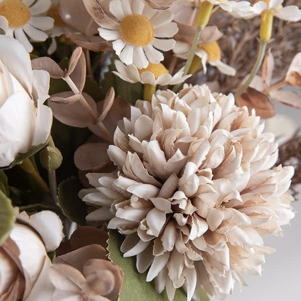 Small dried flowers for fall table setting, fall bouquet with roses, dandelions, hydrangeas, daisies, eucalyptus, holly (brown)