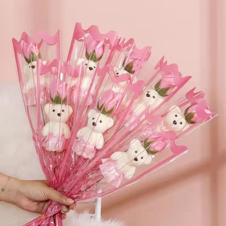 New Valentine's Day Bear Flower Cartoon Bouquet Wedding Decoration Soap Flower Artificial Flowers