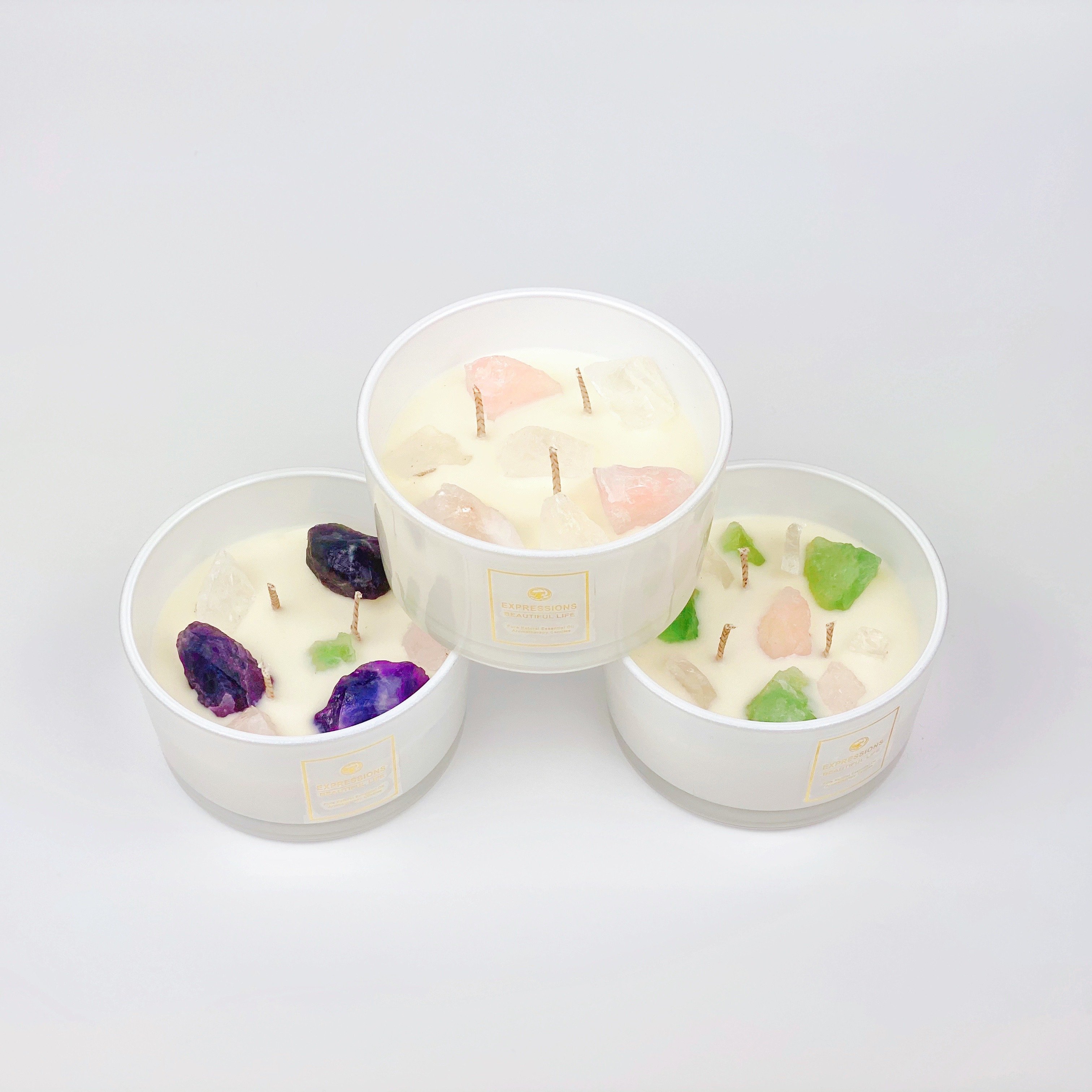 Free Sample three wick scented candles custom scented soy candles with dried flowers crystal aromatherapy luxury scented candle