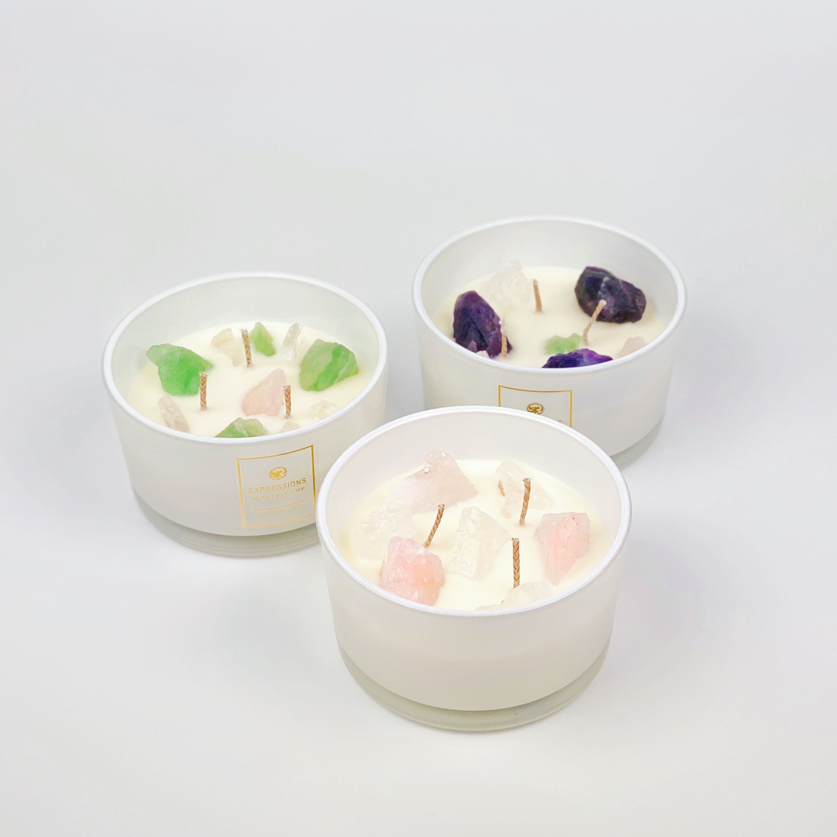 Free Sample three wick scented candles custom scented soy candles with dried flowers crystal aromatherapy luxury scented candle