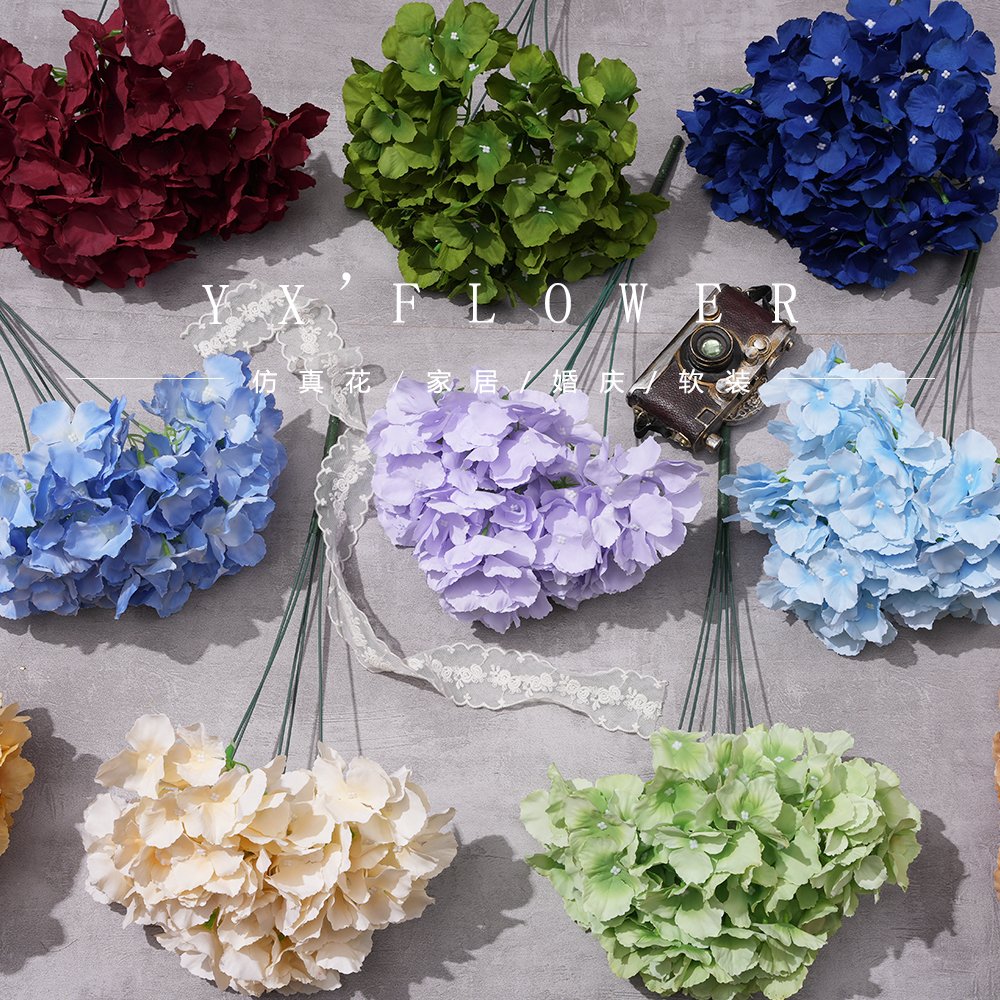 Wedding bunches of 5 hydrangea artificial flowers stage road lead base decoration silk flower flower factory wholesale