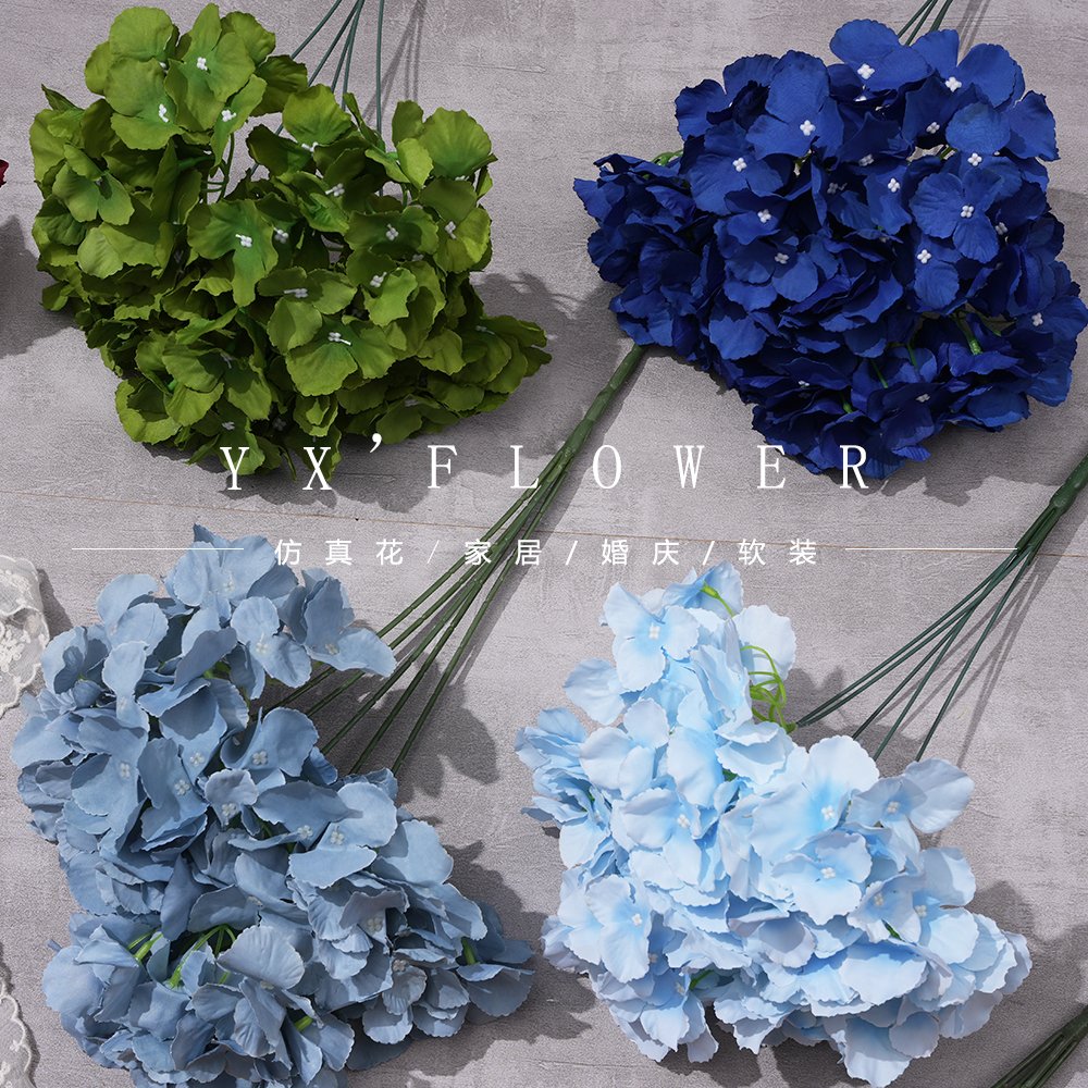 Wedding bunches of 5 hydrangea artificial flowers stage road lead base decoration silk flower flower factory wholesale