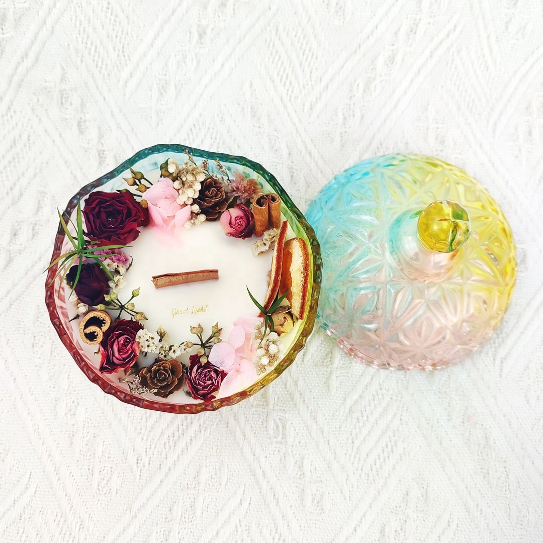 Discount Creative Confetti Candy Glass jar Dry Flower Scented Candles as the Handmade Gift