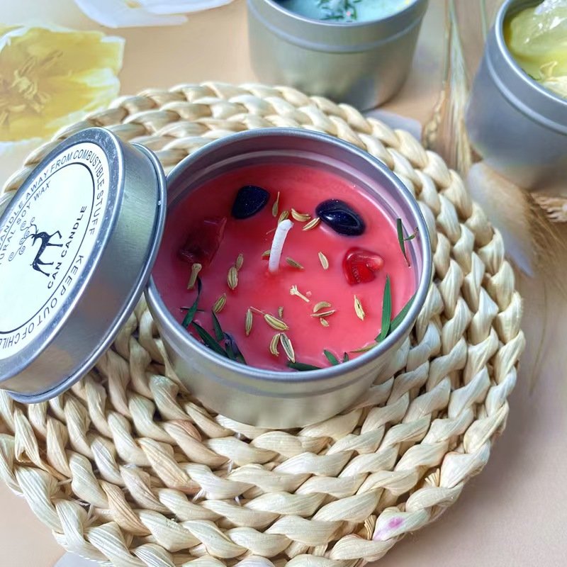 Good Selling Dry Flowers Candle Scented with Lip Herbs Customized Soy Wax Tin Can Herbal Scented Candle Sets