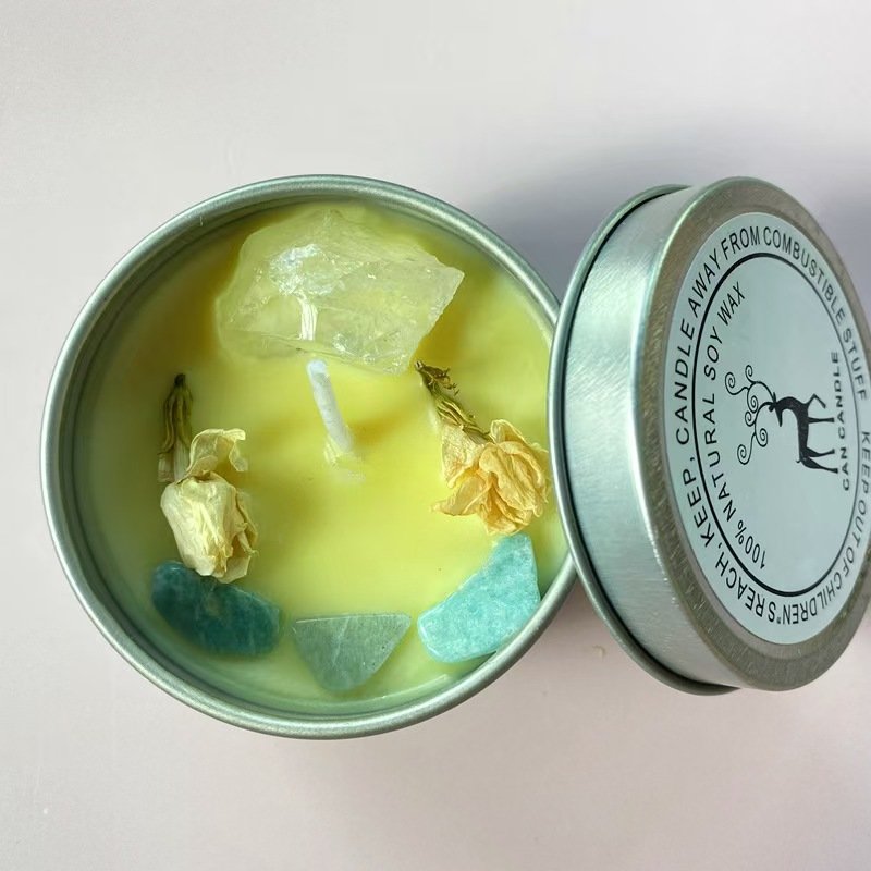 Good Selling Dry Flowers Candle Scented with Lip Herbs Customized Soy Wax Tin Can Herbal Scented Candle Sets