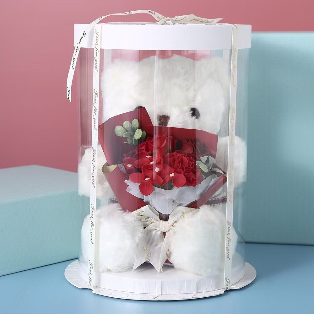 bear with gift boxes for girlfriend surprise bear flower bouquet soap flower rose valentine mother's Day
