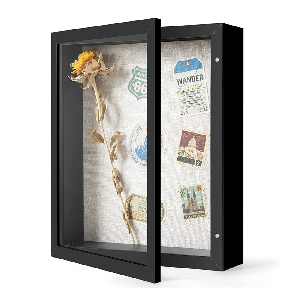 8x10 Shadow Box Frame with Linen Back Distressed White Rustic Picture Frame With Dried Flower