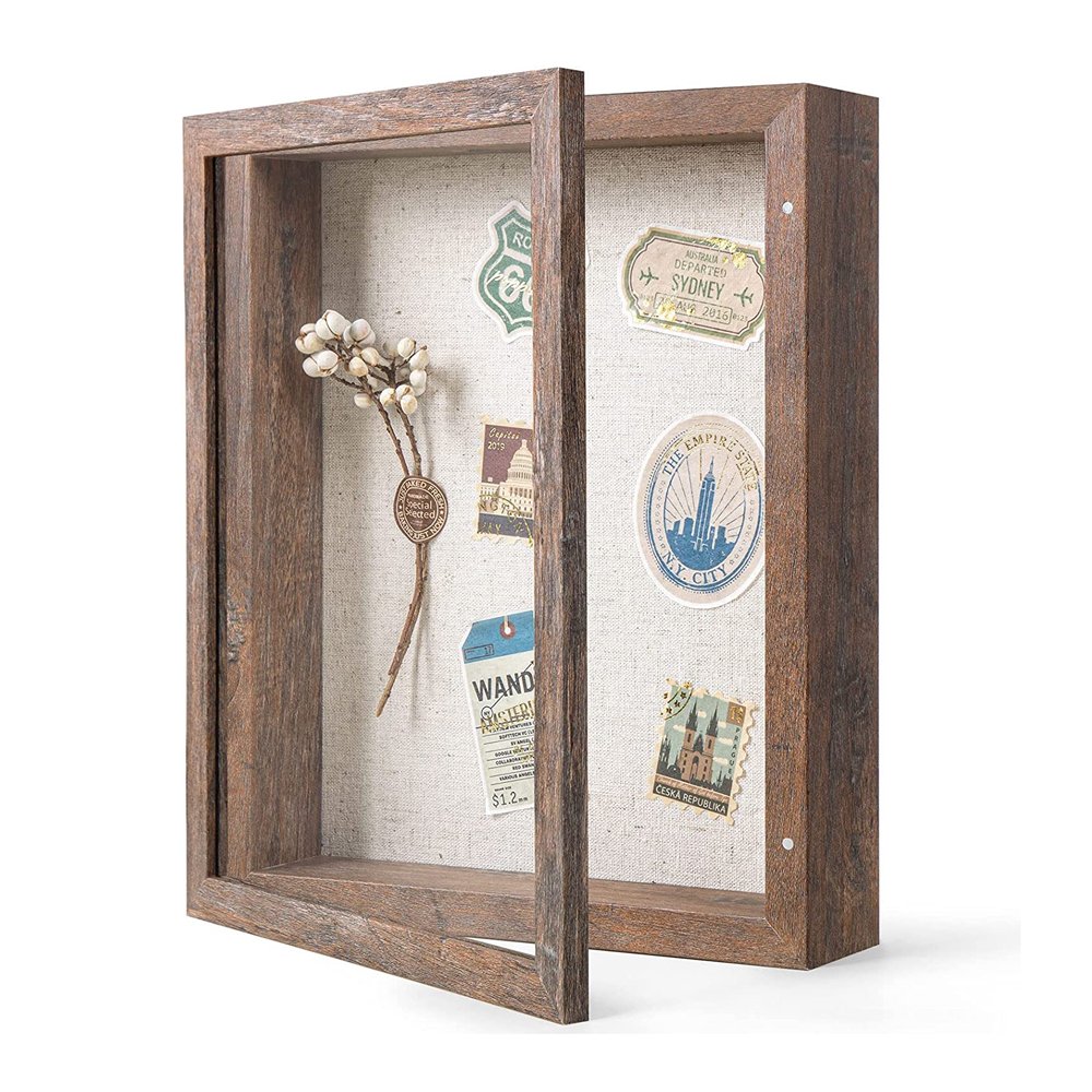 8x10 Shadow Box Frame with Linen Back Distressed White Rustic Picture Frame With Dried Flower