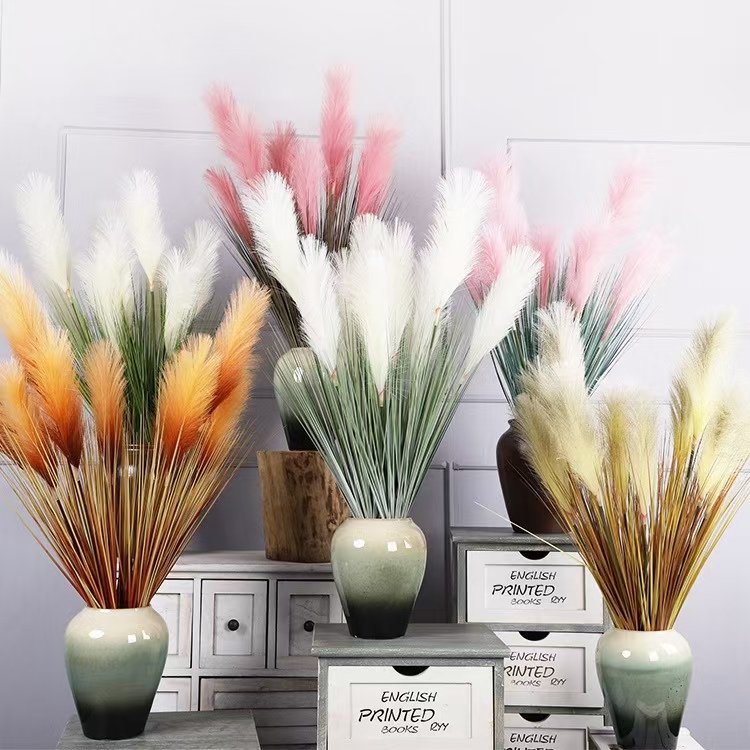 Hot Selling Artificial Reed Pampas Grass Plant Put Bundle Flower Ornaments For Wedding Home Decoration Dried Pampass Pink White