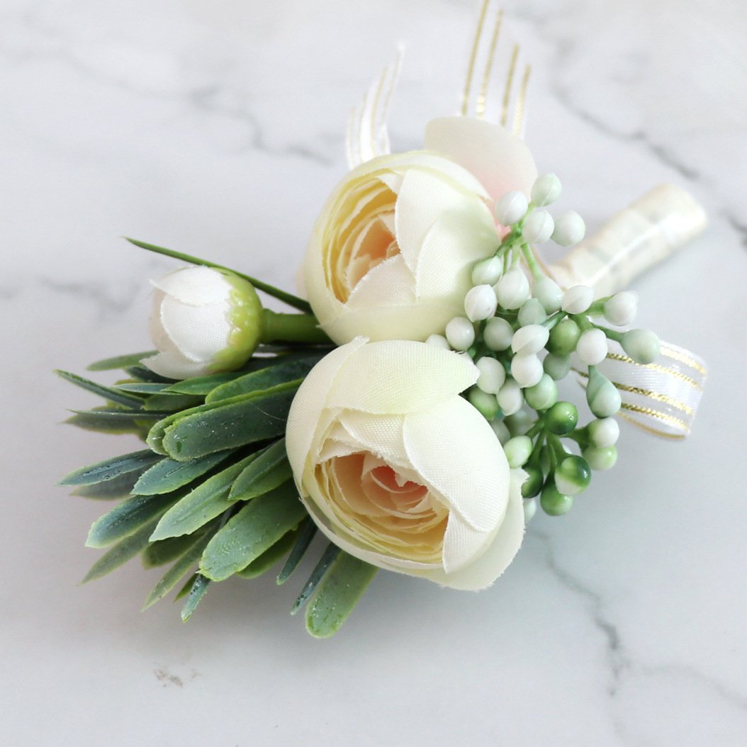 Custom Wedding Decor Floral Bridesmaid Boutonniere Corsage Artificial Dried Flowers Bridal Hand Wrist Corsage For Wedding