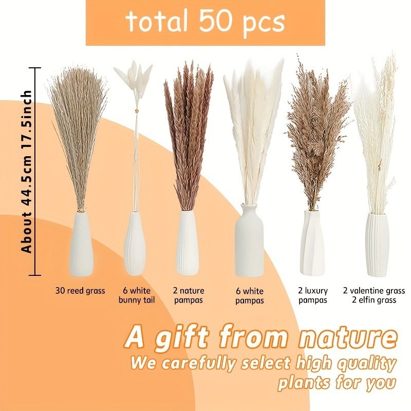 50pcs Wedding Home Decoration Artificial Grandes Fluffy Pampas Flowers Artificial Plant Bouquet Faux Pampas Grass