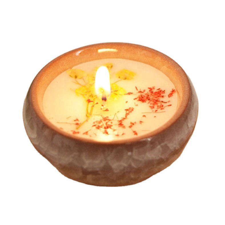 Hot Selling Handmade Soy Wax Dried Flowers Scented Candles with Ceramic Holder Gift Box Packing
