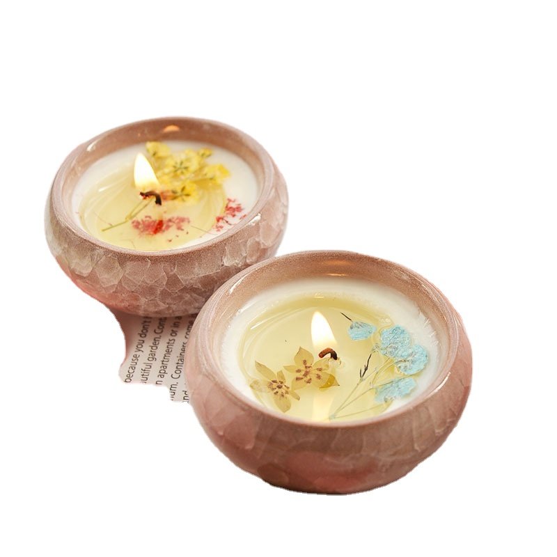 Hot Selling Handmade Soy Wax Dried Flowers Scented Candles with Ceramic Holder Gift Box Packing