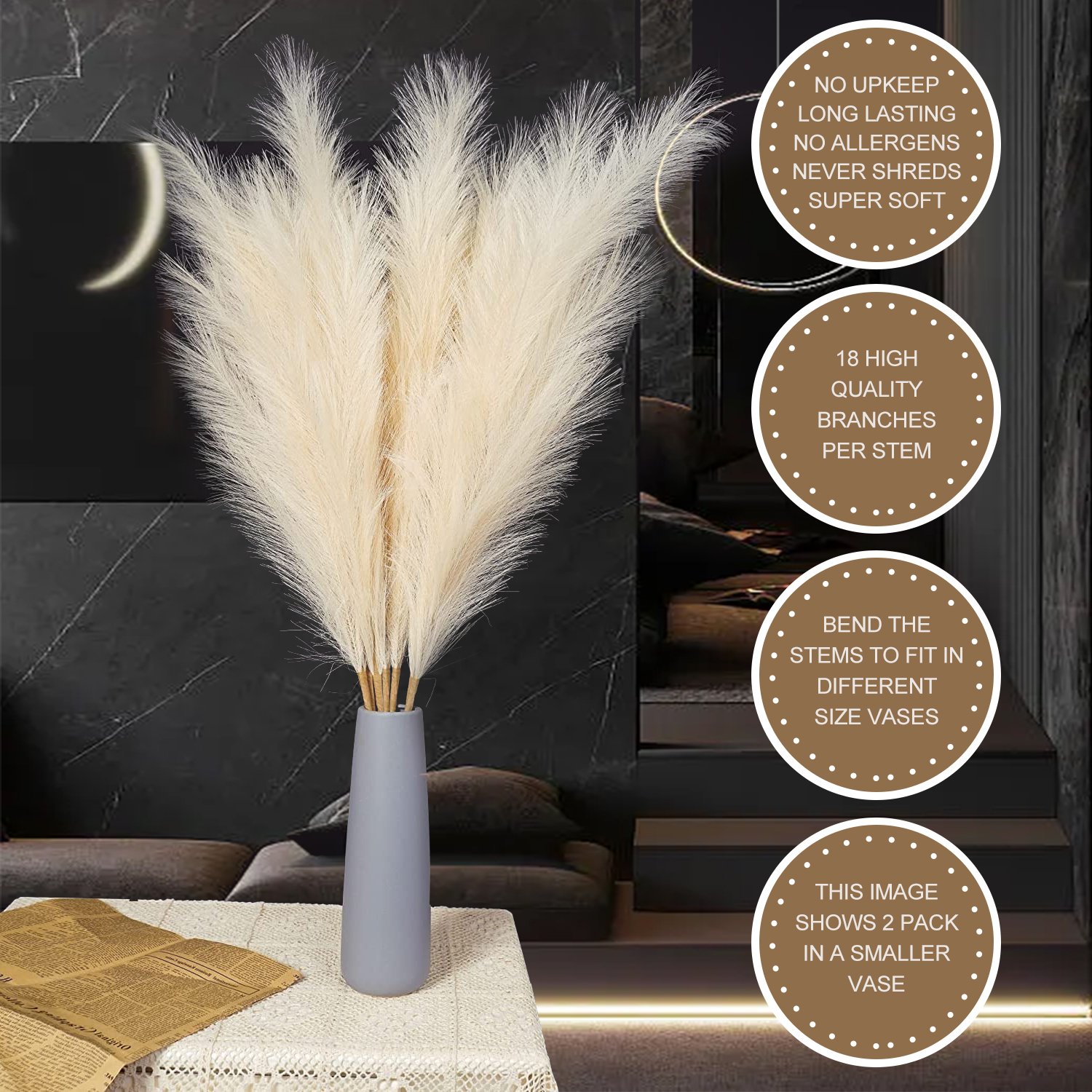 HFloral 45 inch 115 cm tall wholesale Faux Artificial fluffy decorative flower large big Pampas Grass for Vase Boho Decor