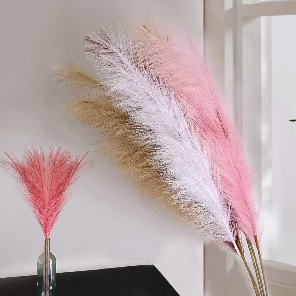 HFloral 45 inch 115 cm tall wholesale Faux Artificial fluffy decorative flower large big Pampas Grass for Vase Boho Decor